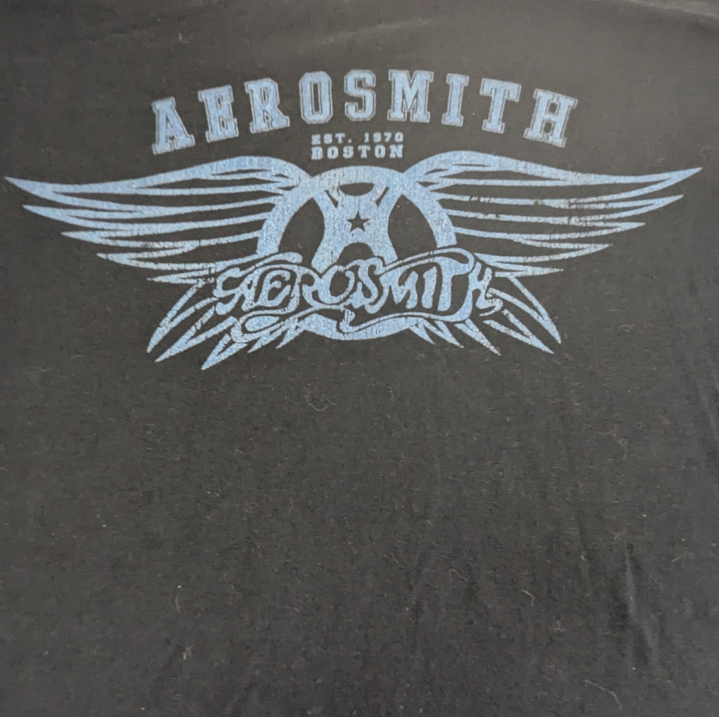Aerosmith Black Tee With Blue Logo On Front Concert Tour Steven Tyler Xl